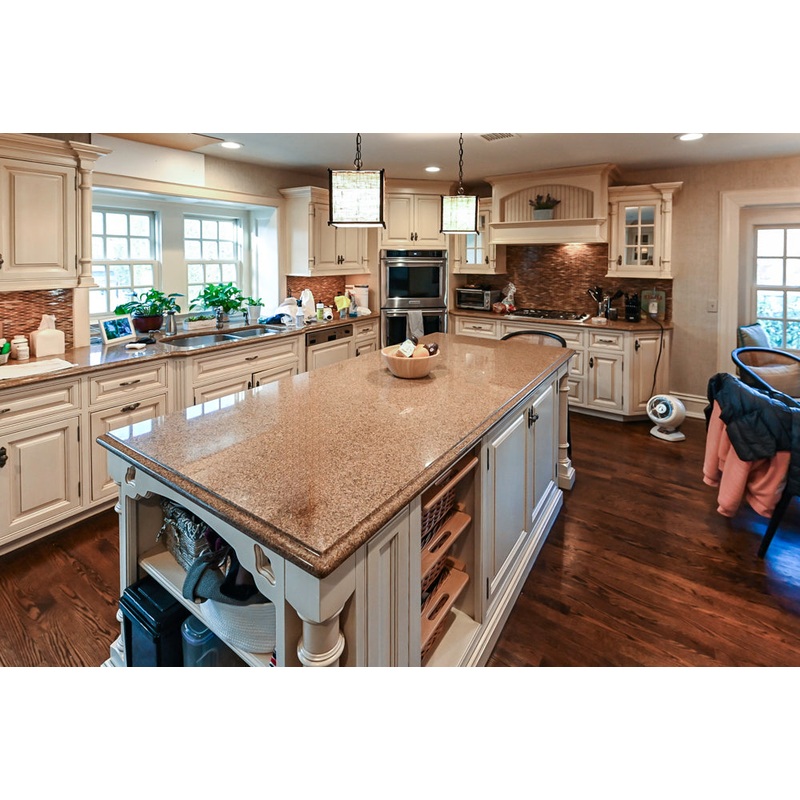Salerno Traditional Cream Kitchen with Island, Desk Area and Appliances