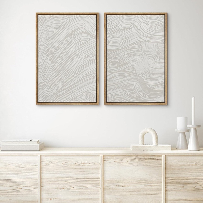 Gray Stroke Waves Abstract Minimalist Neutral Decor – Framed 2 Pieces Print on Canvas – No Texture SIGNLEADER Size: 36″ H x 48″ W x 1.5″ D Format: Brown