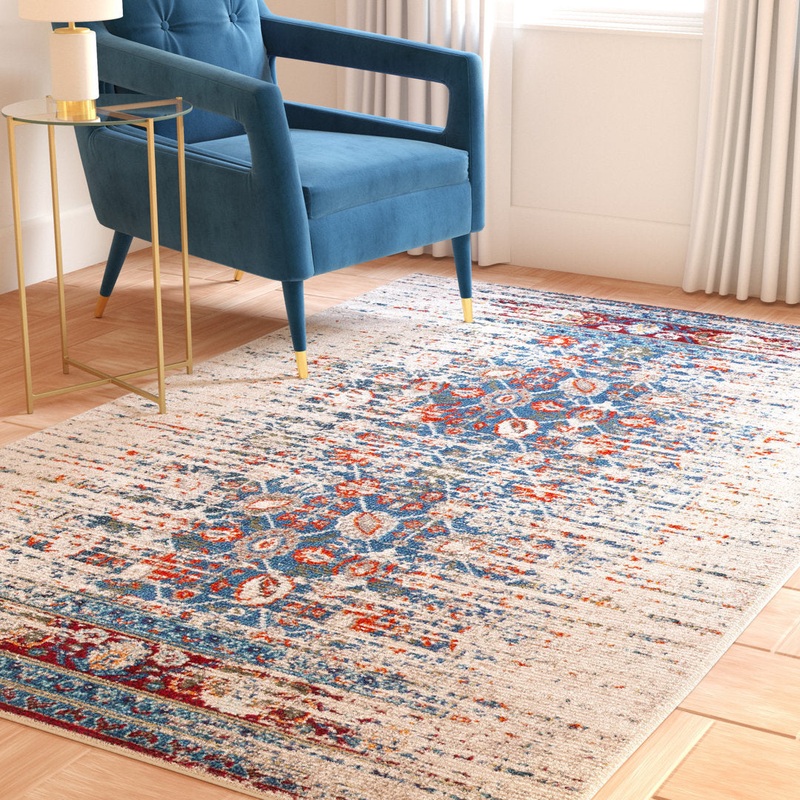 Hertzler Floral Ivory/Blue Area Rug Langley Street Rug Size: Square 5′