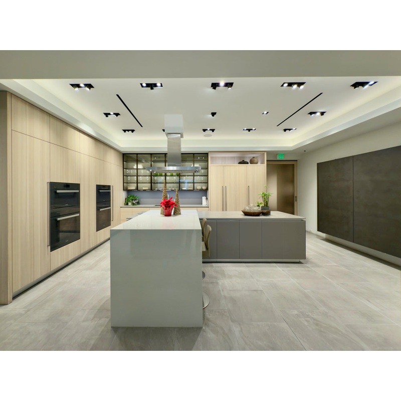 eggersmann USA Modern Light Ash Showroom Kitchen with Island, Miele Appliances & Dekton Keon Countertops