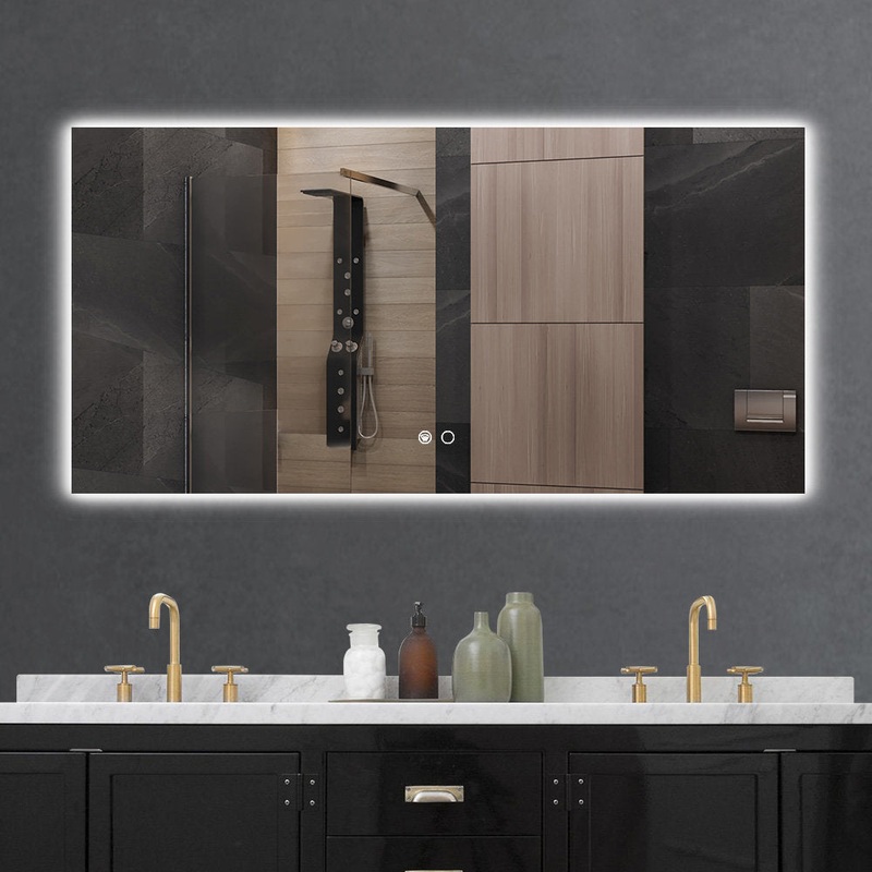 Adorna LED Backlit Frameless Lighted Bathroom Vanity Mirror Wall Mirror Dimmable Anti Fog Orren Ellis Size: 24″ x 48″