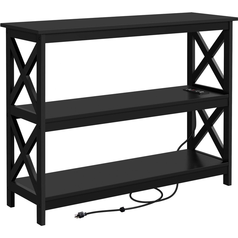 Bergmann 42″ Console Table with Power Outlets Beachcrest Home Color: Black