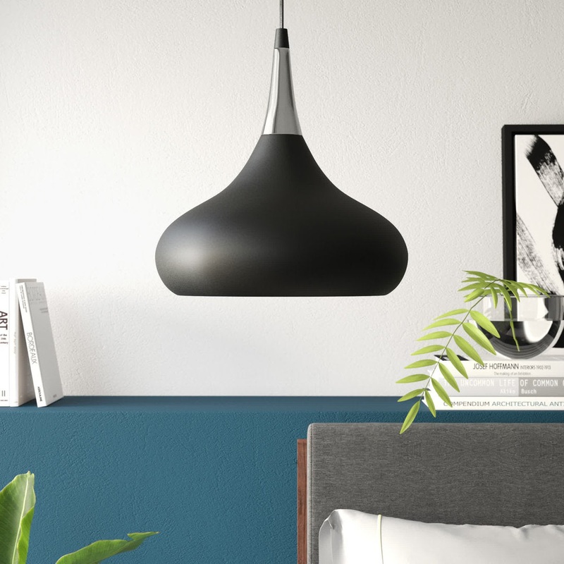 Braylon 1 – Light Single Teardrop Pendant Mercury Row Size: 16″ H x 18″ W x 18″ D Finish: Matte Black/Polished Nickel