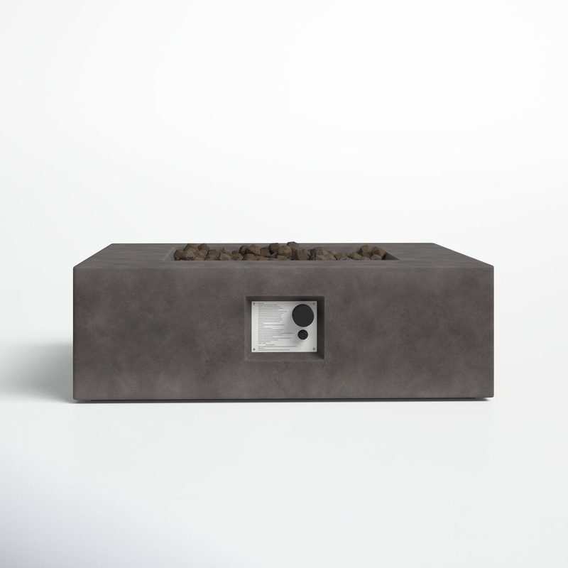 Rashid 12″ H Concrete Outdoor Fire Pit Table AllModern Size: 12″ H x 34″ W x 34″ D Finish: Charcoal