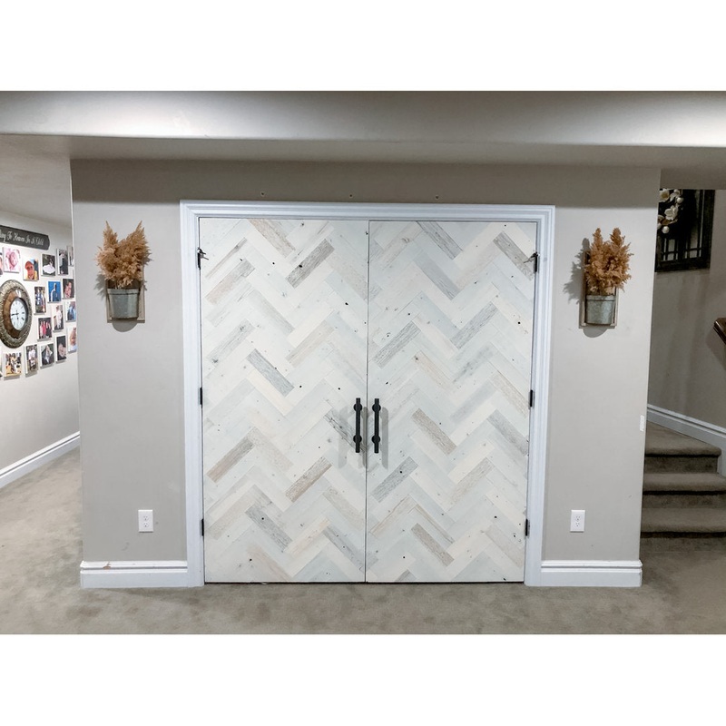 Timberchic River Reclaimed Wooden Wall planks – Simple Peel & Stick Wall Covering Application for DIY Accent Wall & Home Improvement – Premium Wall Paneling – Herringbone Pattern Timber Chic Color: Coastal White