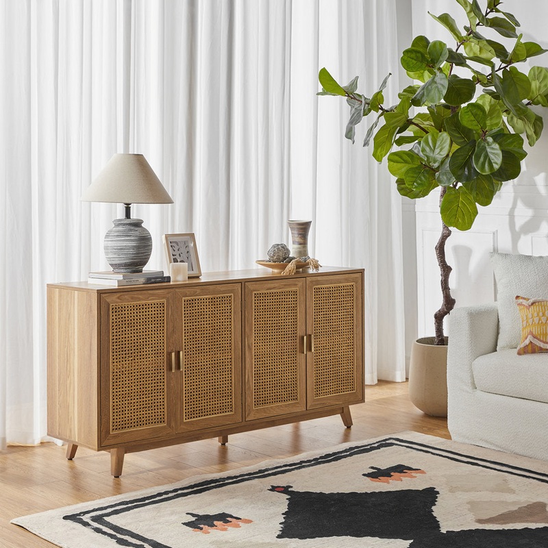 Emily 56.8”Rattan TV Stand With Storage Kelly Clarkson Home Color: Walnut