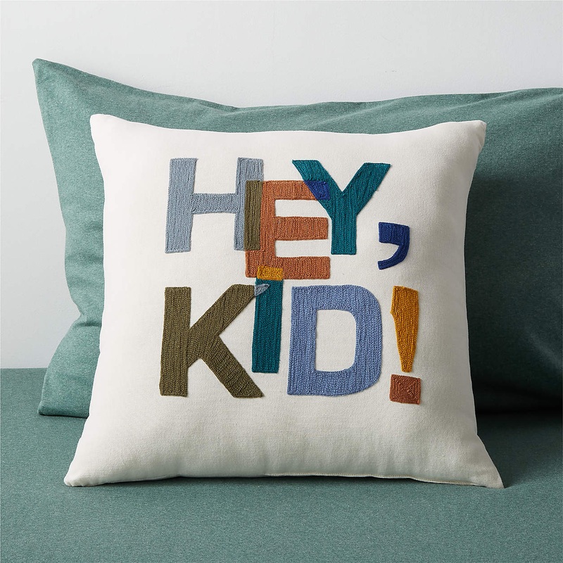 Hey, Kid! Embroidered Kids Throw Pillow