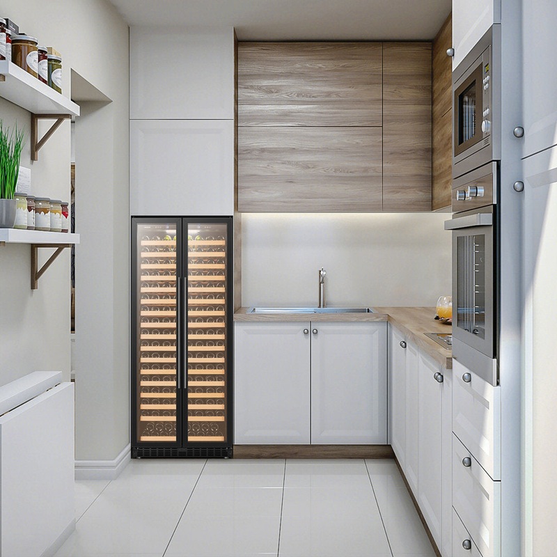 Lanbopro Black Single Zone Wine Cooler Glass French-Door 257 Bottle Capacity Lanbopro