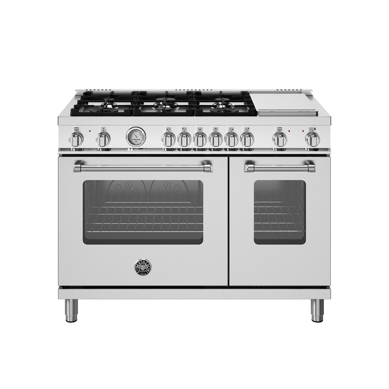 Bertazzoni MAS486GDFMXV 48 Inch Dual Fuel Range, 6 Burners And Griddle, Electric Oven Stainless Steel