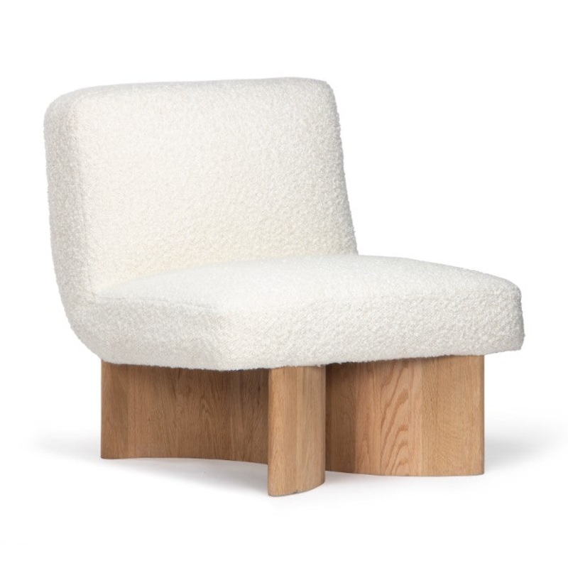 Charming Boucl Swivel Lounge Chair in Solid Oak