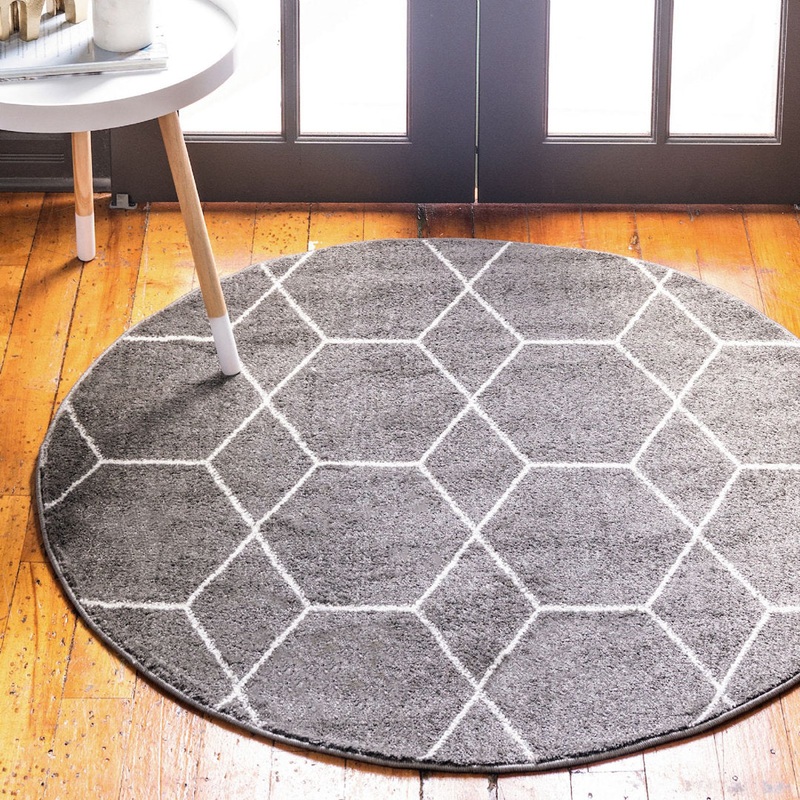 Debrodie Geometric Dark Gray Area Rug George Oliver Rug Size: Round 8′