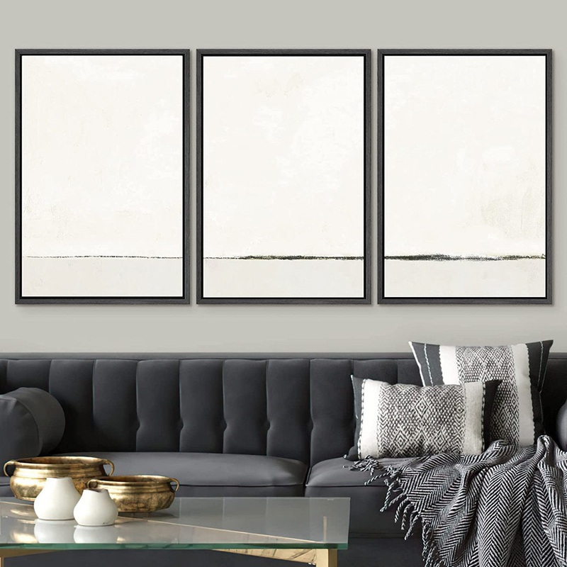 Duotone Gray White Grunge Pastel Landscape Shapes Abstract – 3 Piece Floater Frame Graphic Art Set on Canvas SIGNLEADER Frame Color: Black Framed Size: 36″ H x 72″ W x 1.5″ D