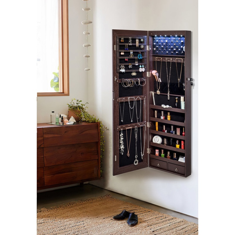 Grishilde Wall Mounted Jewelry Armoire with Mirror Latitude Run Color: Brown