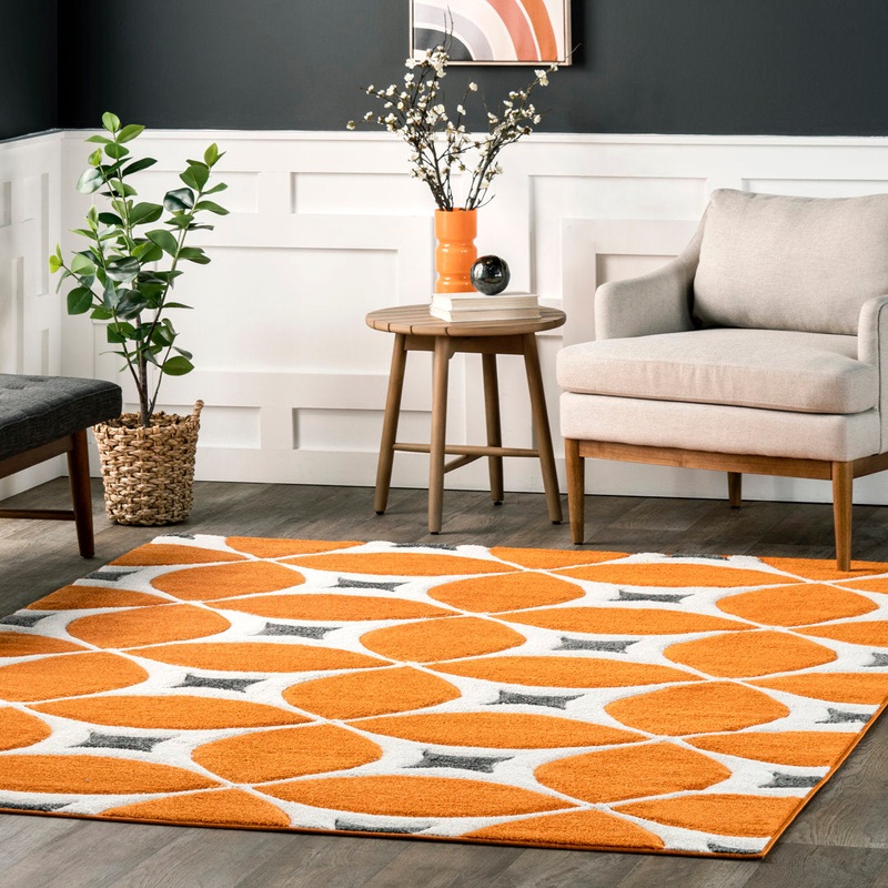 Southam Geometric Accent Rug for Living Room Bedroom Dining Room Entryway Kitchen, Deep Orange/White Wade Logan Rug Size: Rectangle 5′ x 8′