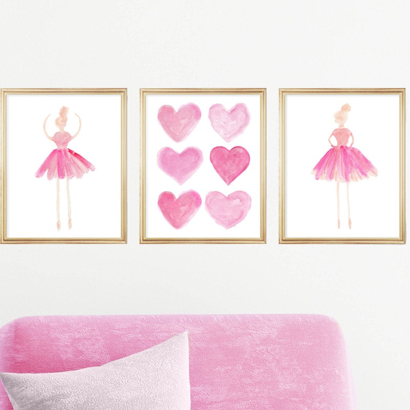 Little Girls Ballet Artwork, Paper Prints (Set of 3) Outside In Art Studio Color: All Hot Pink Size: 10″ H x 8″ W x 0.06″ D