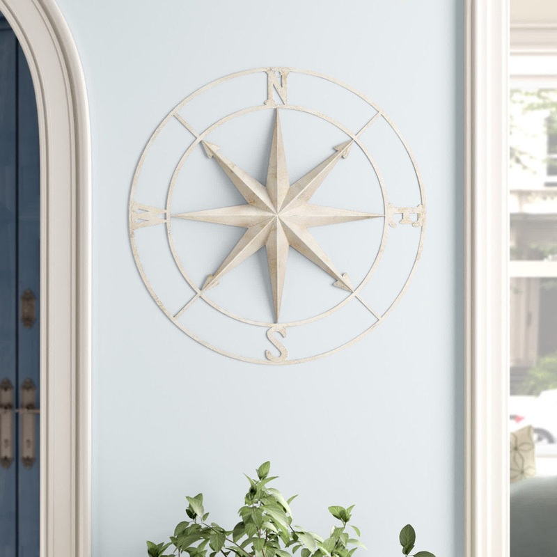 Metal Compass Wall Dcor Breakwater Bay Color: Cream Size: 41″ H x 41″ W x 2″ D
