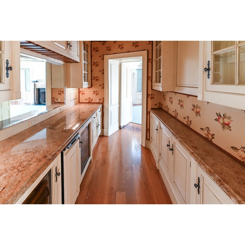 Christopher Peacock Traditional Cream Butler’s Pantry with Granite Countertops & Sub-Zero Wine Coolers