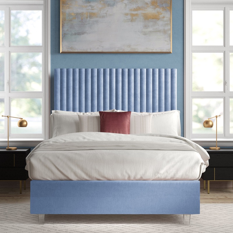 Upholstered Tufted Low Profile Platform Bed Everly Quinn Color: Sky Blue Size: Queen
