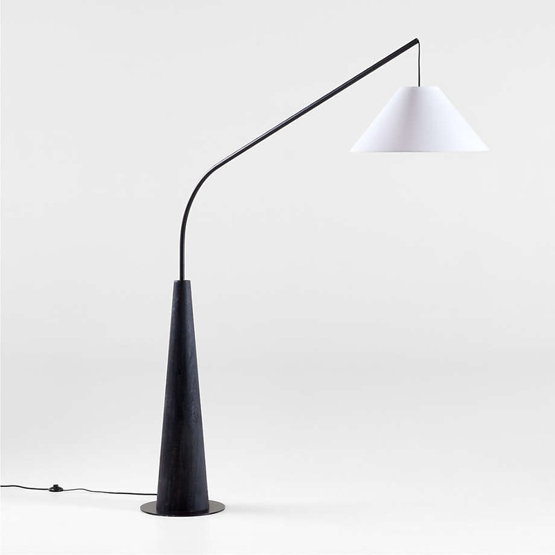 Gibson Black Hanging Arc Floor Lamp with White Shade