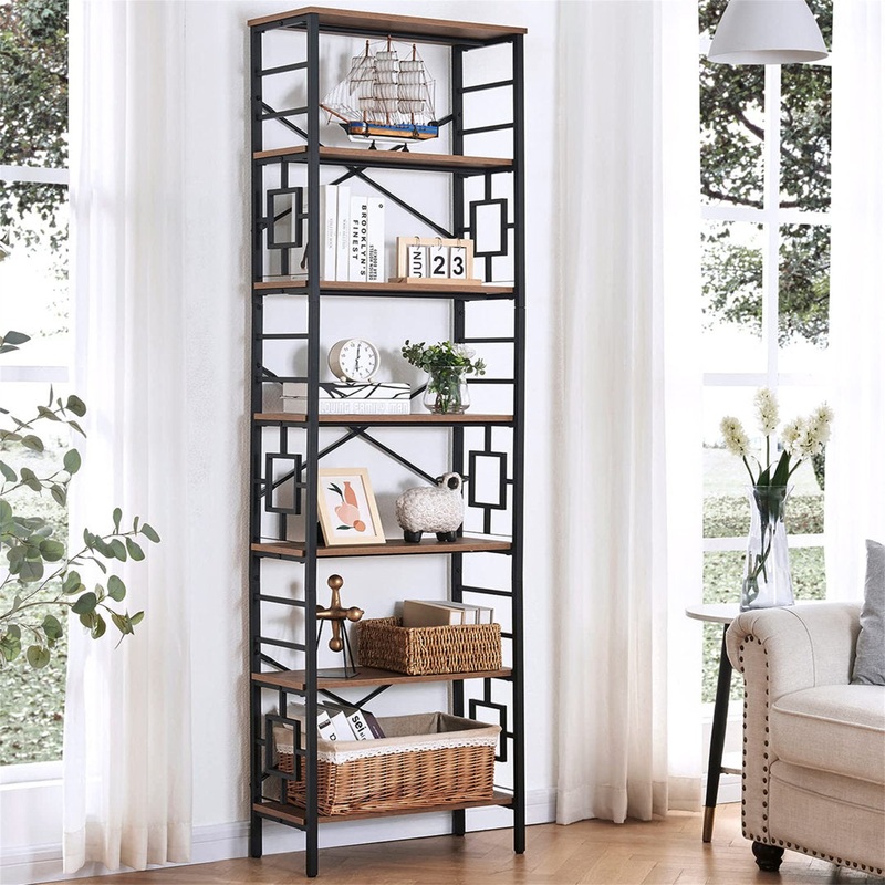 Stepfan 84.4” H x 23.6” W Etagere Bookcase Ebern Designs Color: Rustic Brown