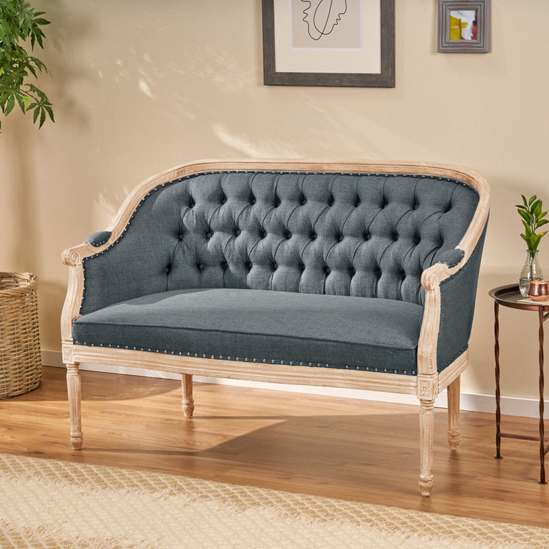 Atenea 49.5” Upholstered & Birch Wood Loveseat August Grove Upholstery Color: Dark Gray