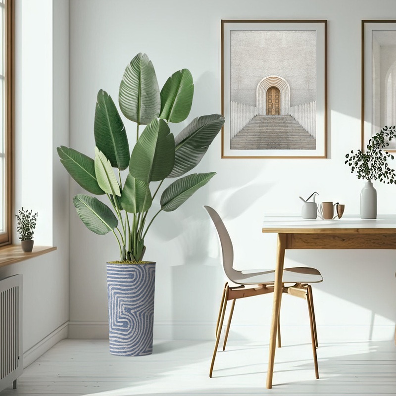 Artificial Tree In Planter, Fake Bird of Paradise Silk Tree Home Decoration (Plant Pot Plus Tree) SIGNLEADER Base Color: Swirl Blue Size: 67″ H x 13″ W x 13″ D