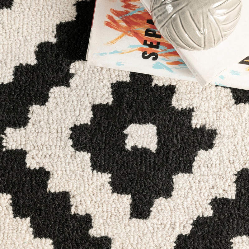 Decca Geometric Handmade Tufted Wool Black/Cream Area Rug George Oliver Rug Size: Oval 4′ x 6′
