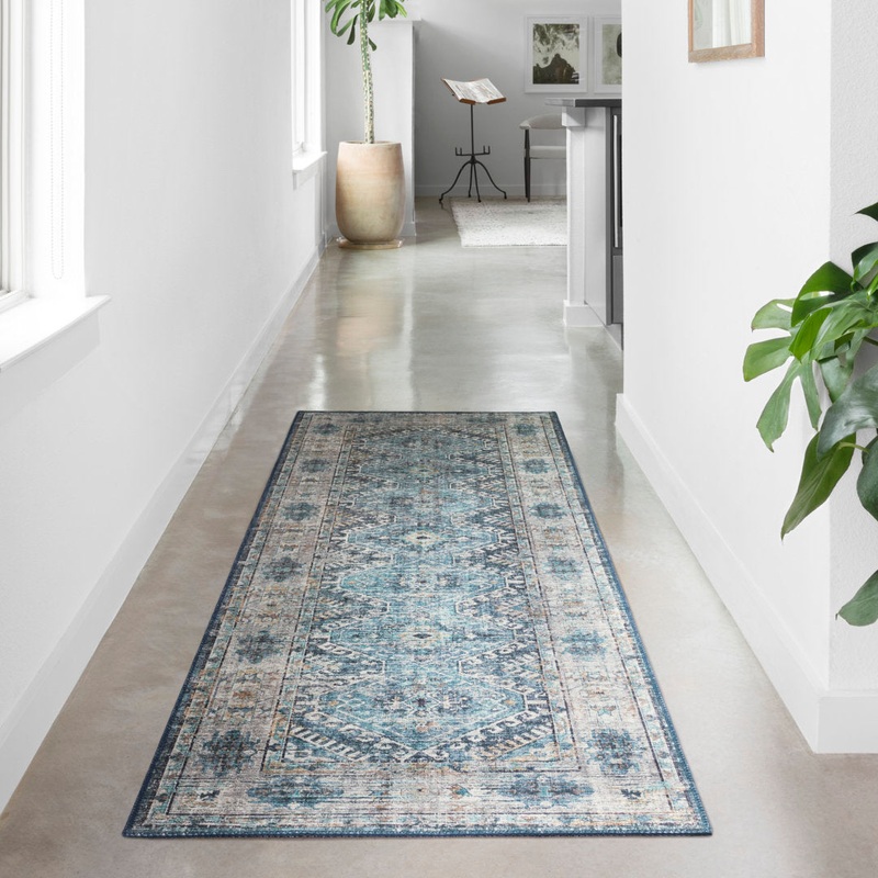 Gelo Oriental Denim/Gray Area Rug Bungalow Rose Rug Size: Runner 2’6″ x 12′
