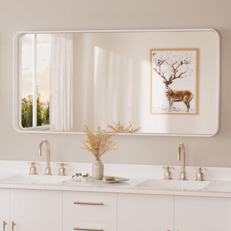Tyro Bathroom Decorative Home Dcor Corner Hangs Bathroom Mirror Latitude Run Size: 36″ x 42″ Finish: White, Shape: Rectangle