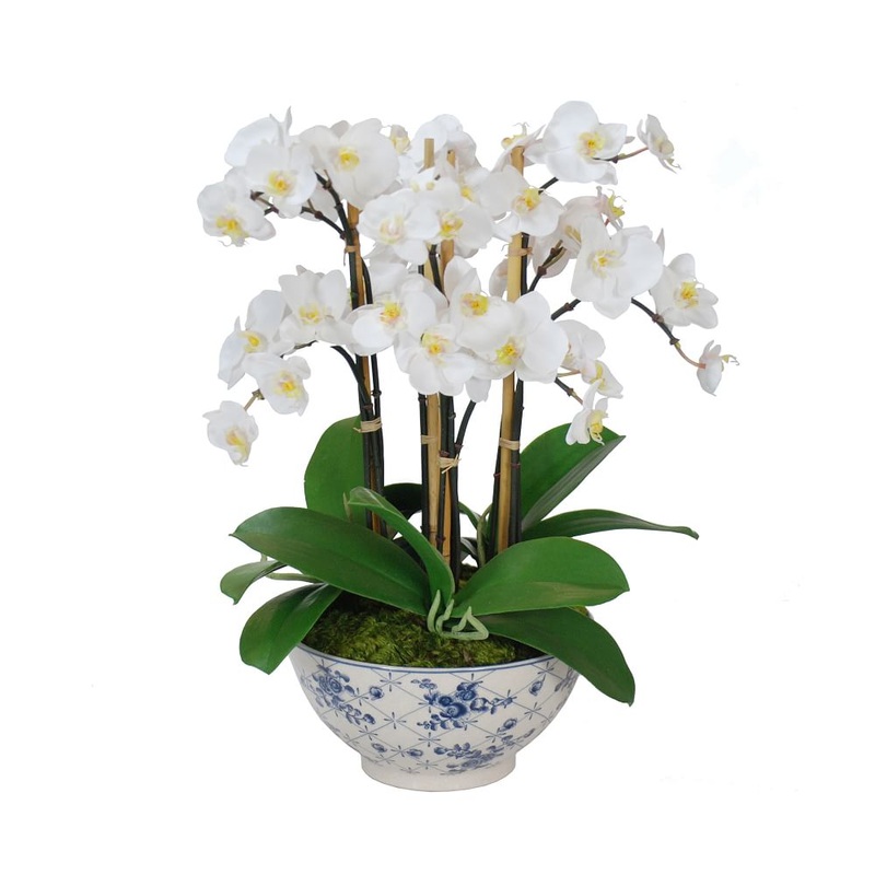Faux Orchid in Rose Trellis Bowl
