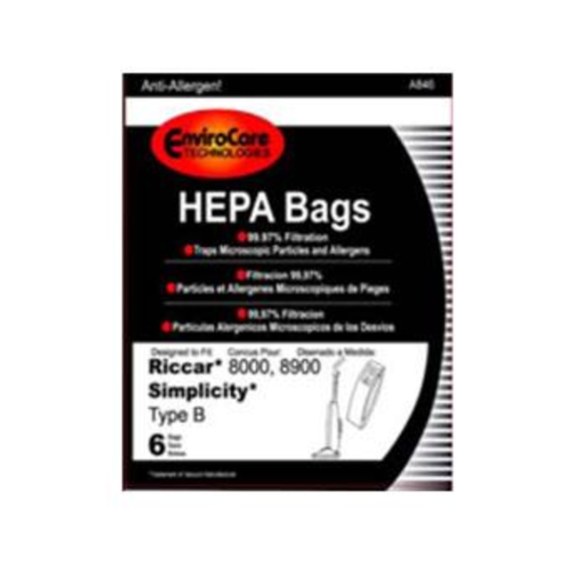 Riccar 8000, 9000, & Simplicity Type B Hepa Bags – 6 Pk