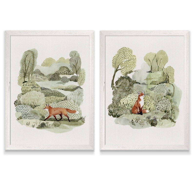 Fox Glen I – 2 Piece Framed Painting Print Set (Set of 2) Three Posts Baby & Kids Mat Color: No Mat Size: 16″ H x 20″ W x 1.25″ D Format: White Framed Canvas Set