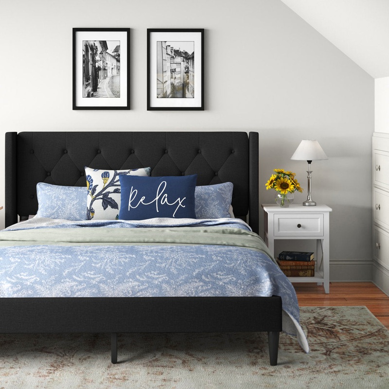 Petersen Tufted Upholstered Low Profile Platform Bed Andover Mills Color: Black Mattress Size: Queen Center Support Legs included: Yes