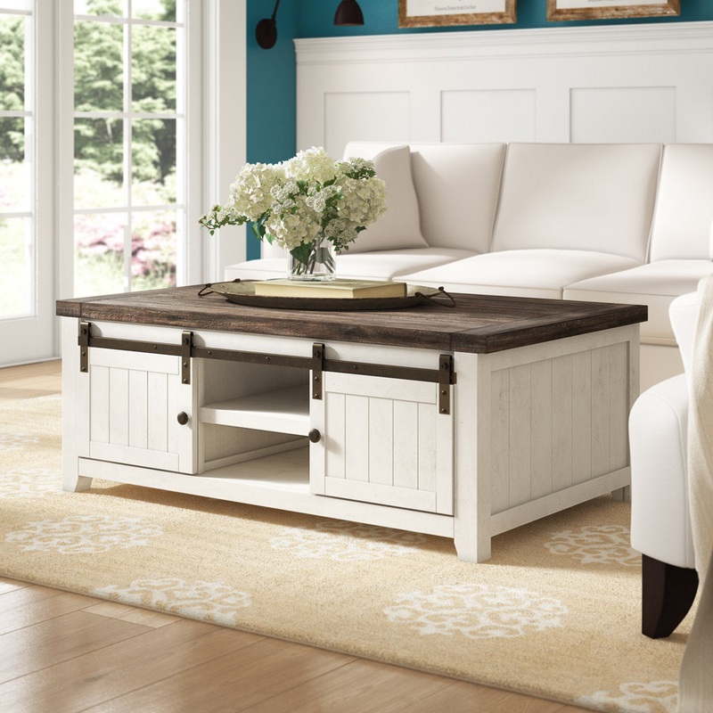 Solid Wood Coffee Table with Storage Sand & Stable Table Base Color: White