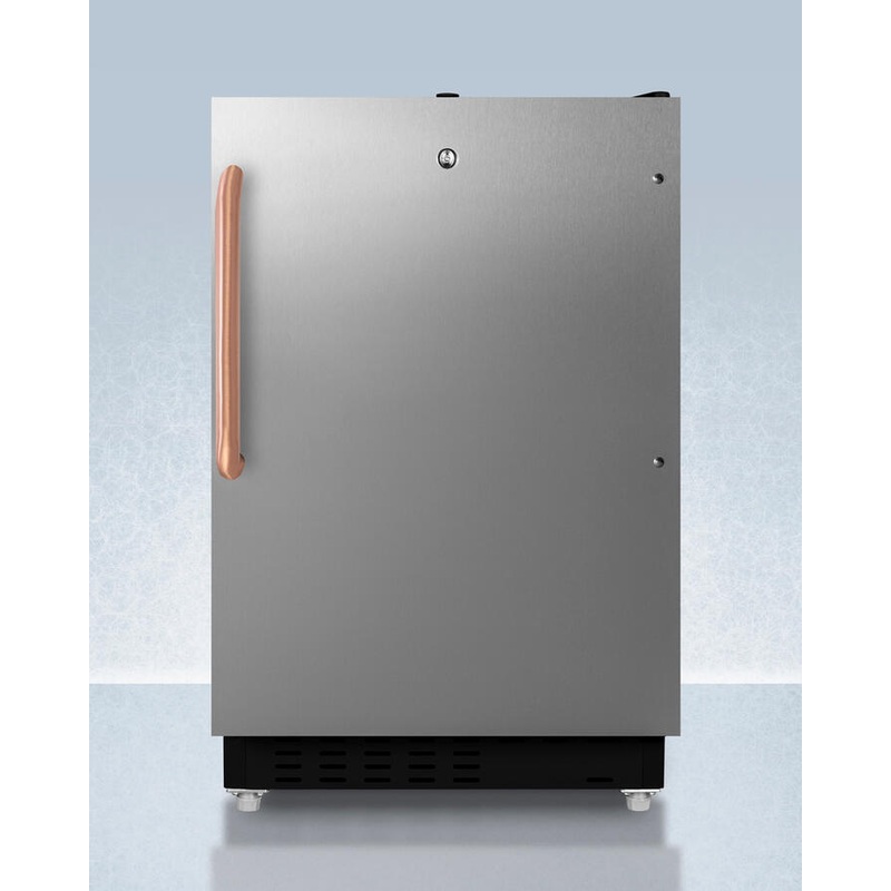 Summit ADA302BRFZSSTBC Built-In Undercounter, Ada Compliant Refrigerator-Freezer Designed For General Purpose Storage, With A Stainless Steel Door, Pure Copper Towel Bar Handle, Manual Defrost Operation, And Front Lock