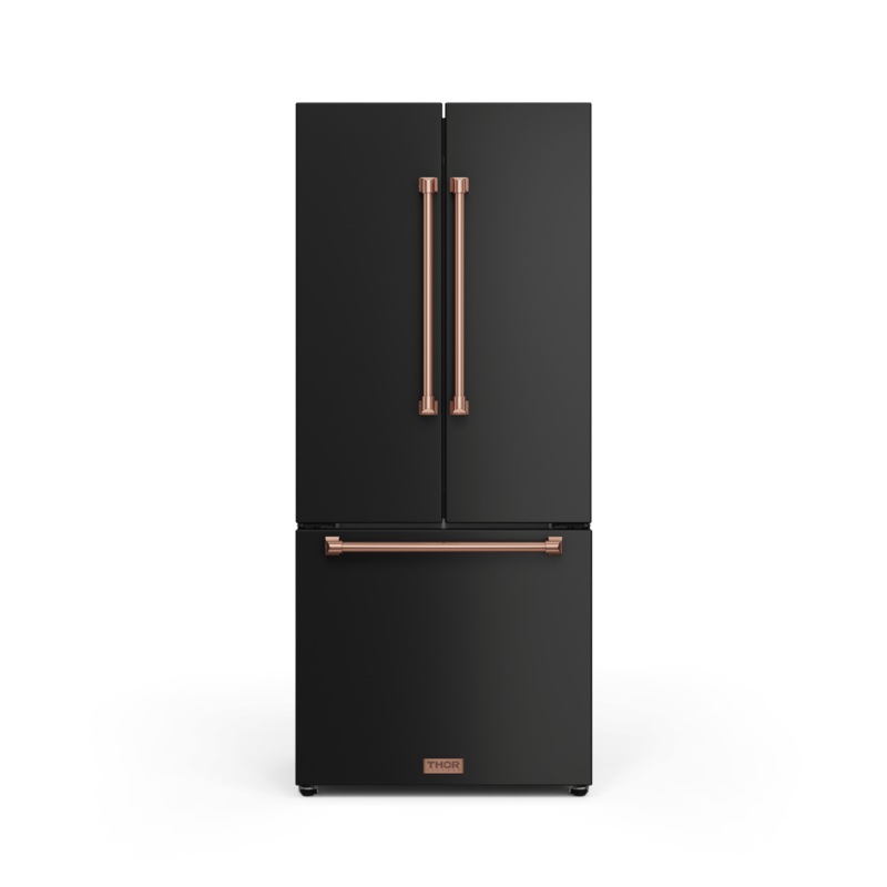 Thor Kitchen RF3017FFD00RSG 30 Inch 17.7 Cu Ft French Door Counter Depth Refrigerator With Ice Maker In Black/Rose Gold Gordon Ramsay Series – Rf3017Ffd00-Rsg