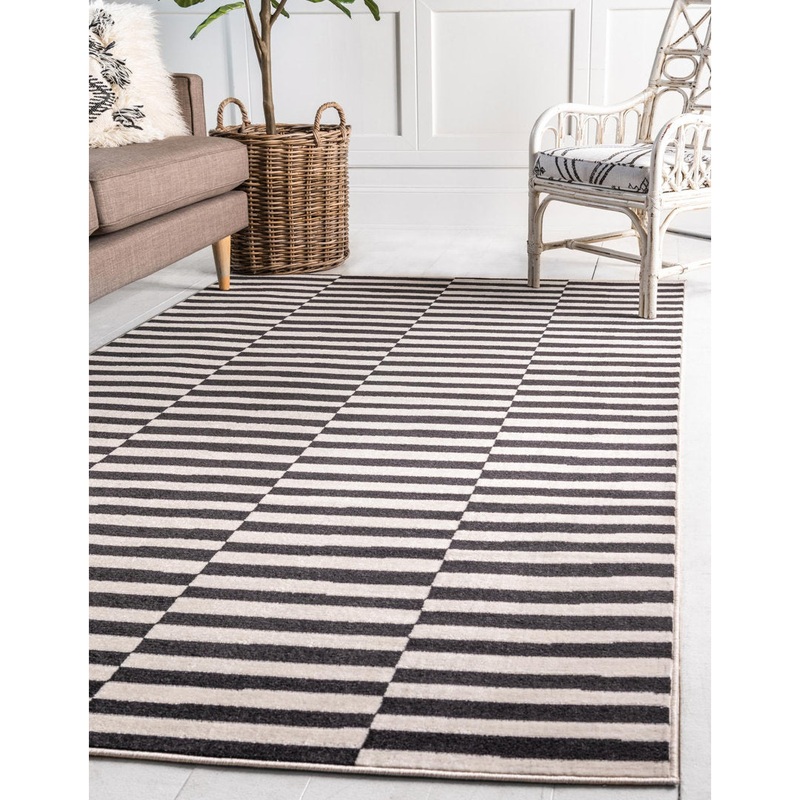 Arzilla Striped Ivory/Black Area Rug Wade Logan Rug Size: Rectangle 5’1″ x 8′