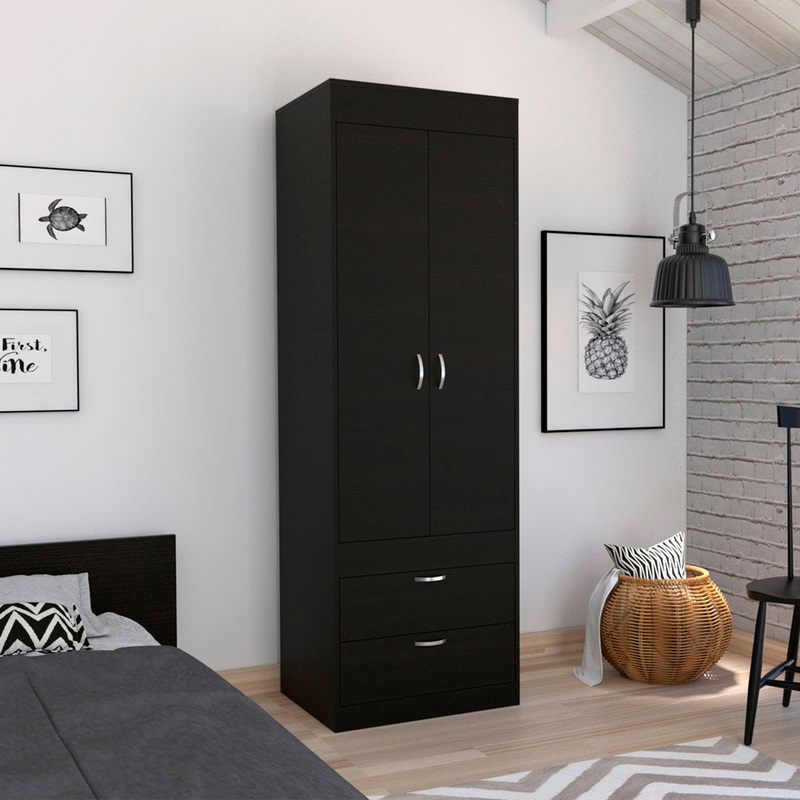 Lisboa Armoire with Double Doors, 2 Drawers, and Hanging Rod Latitude Run Color: Light Gray