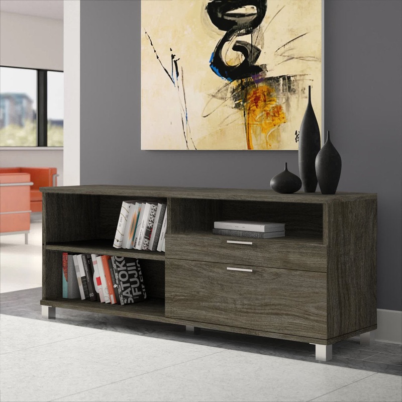 Idael 2 – 72W Credenza with 2 Drawers Ivy Bronx Finish: Walnut Gray