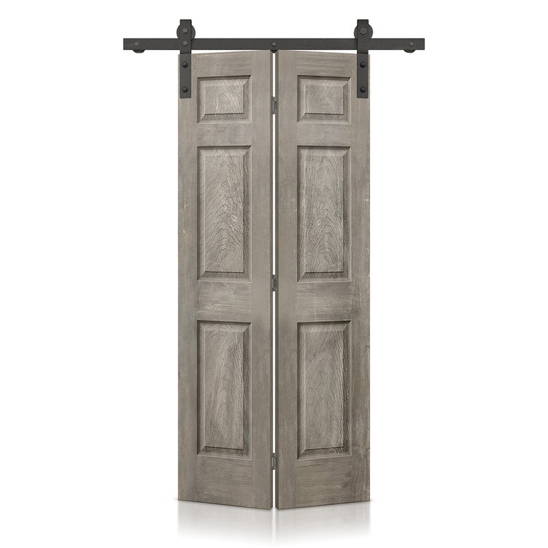 Paneled MDF Composite Bifold Barn Door with Installation Hardware Kit Calhome Size: 24″ x 80″ Finish: Vintage Gray