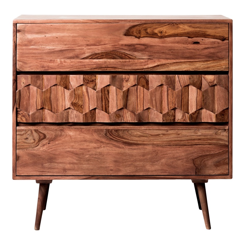 Vintage-Modern Sheesham 3-Drawer Chest Nightstand