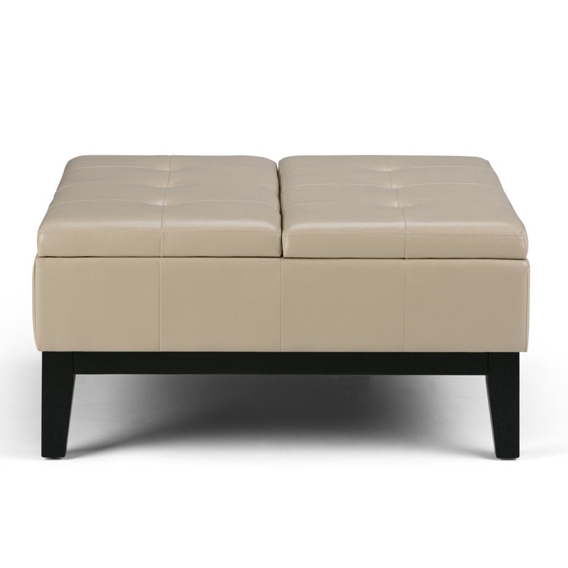 Dover Square Coffee Table Storage Ottoman,Assembled Simpli Home Fabric: Satin Cream