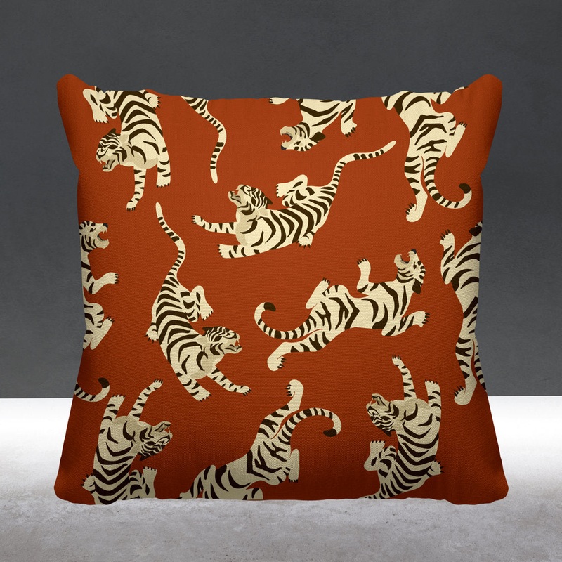 Tigger Boho Tiger Indoor/Outdoor Throw Pillow ULLI HOME Color: Burnt Orange Size: 19W” x 19H”