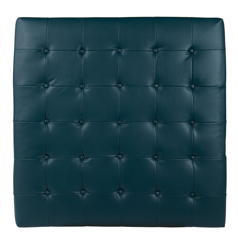 Bhorelal 34.75″ Wide Faux Leather Tufted Square Cocktail Ottoman Wade Logan Fabric: Blue