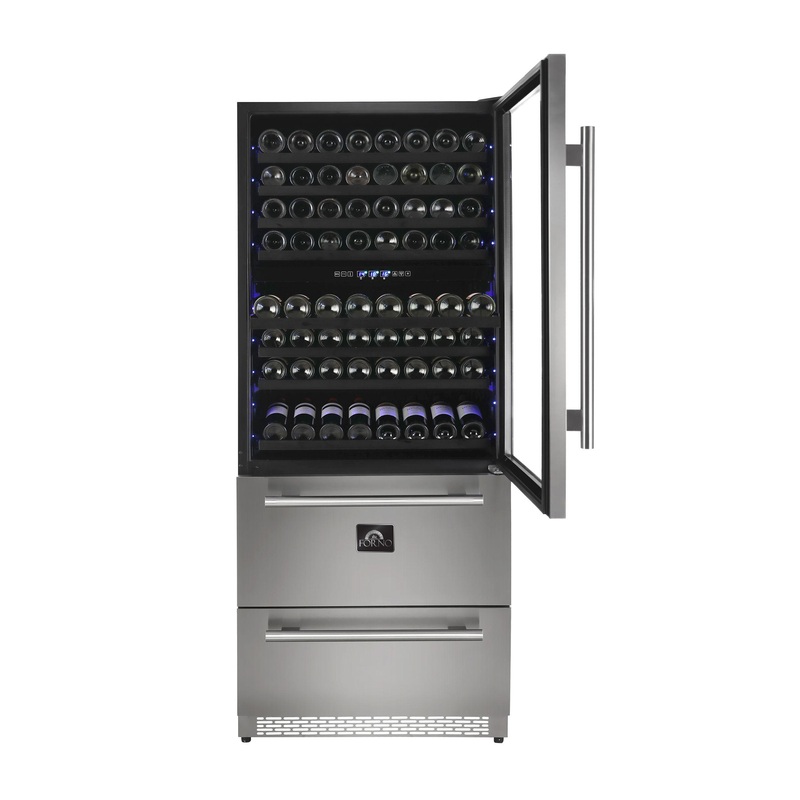 Forno FWCDR666130S Capraia – Triple Temp Zones – Dual Zone 30″ Wine Cooler With Two Refrigerator Drawers