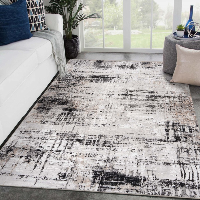 Kailianna Abstract Black/White Area Rug 17 Stories Rug Size: Rectangle 9′ x 12′