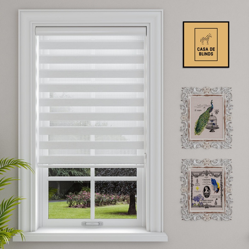 Zebra Blinds Window Dual Layer Roller Shades, Corded Horizontal Blind, Bedroom, Privacy, 72″ Length Symple Stuff Color: White Size: 28″W x 72″L