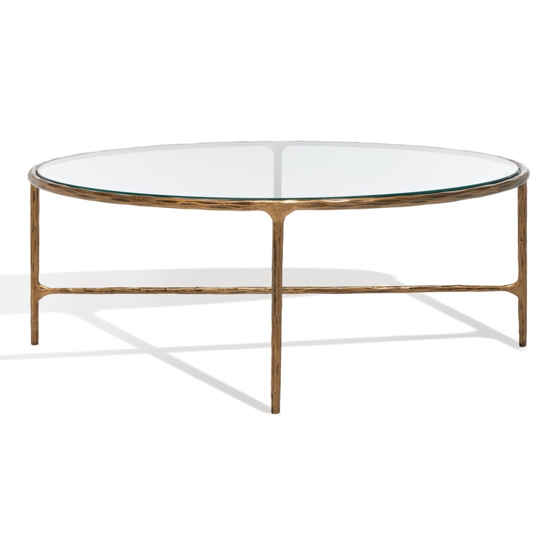 Evelynn 4 Legs Coffee Table Joss & Main Table Base Color: Brass, Table Top Color: Clear