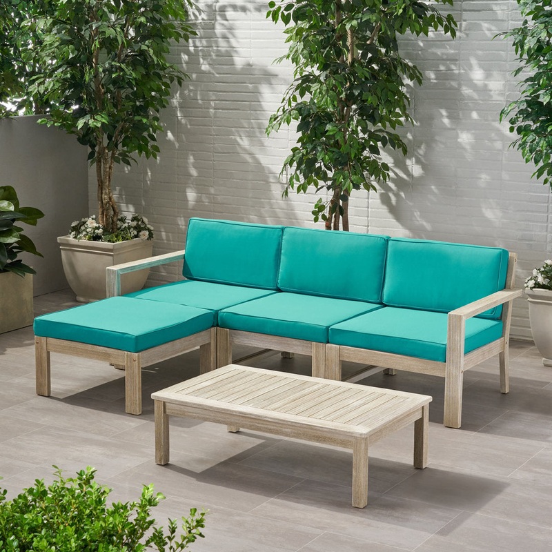 Farlay 5 Piece Sectional Seating Group Latitude Run Frame Color / Cushion Color: Light Gray Frame / Teal Cushion