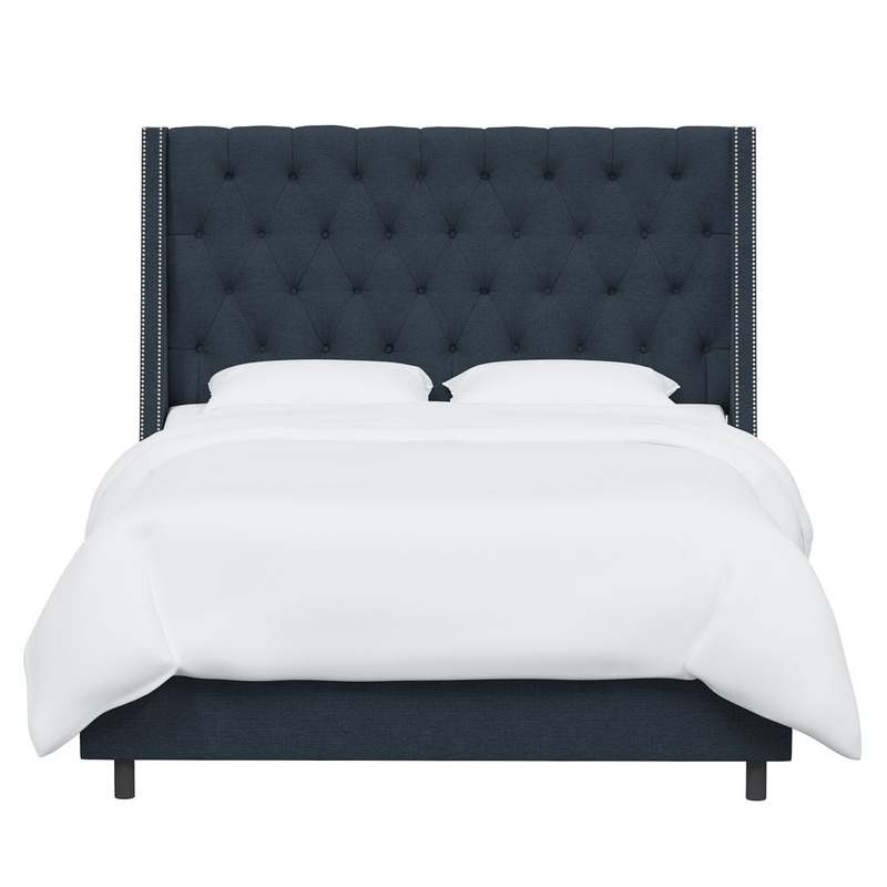Annabel Upholstered Wingback Bed Kelly Clarkson Home Size: Queen Body Fabric: Classic Navy Linen